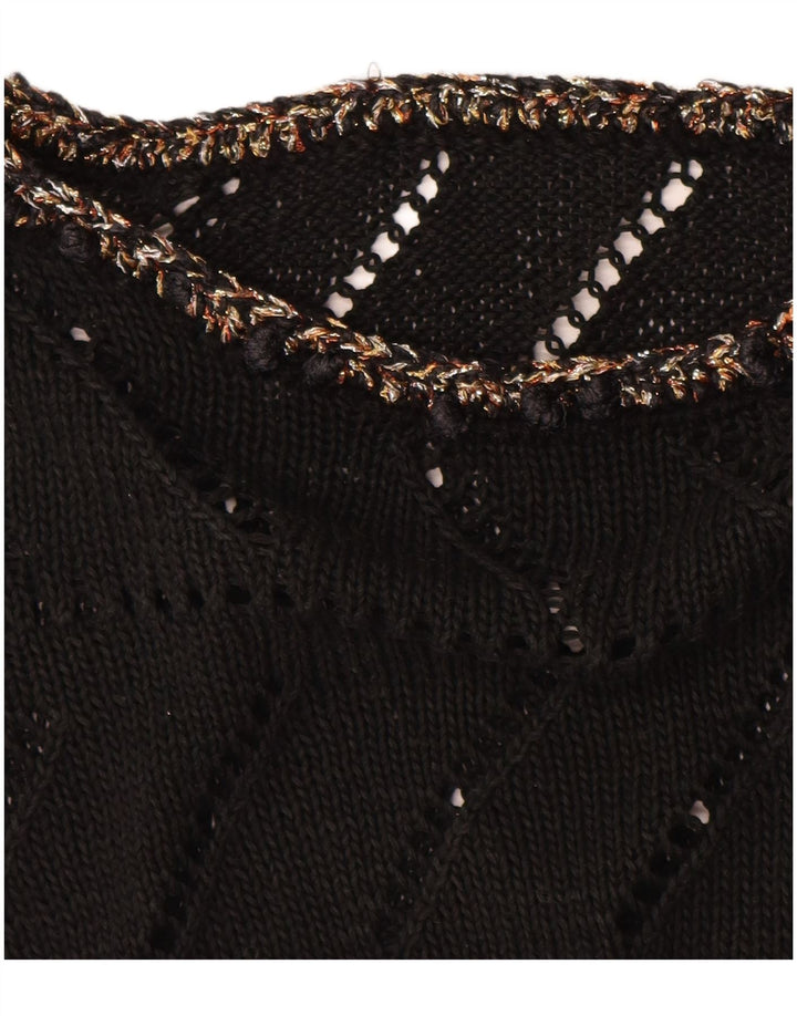 VINTAGE Dame Boat Neck Jumper Sweater UK 14 Medium Black