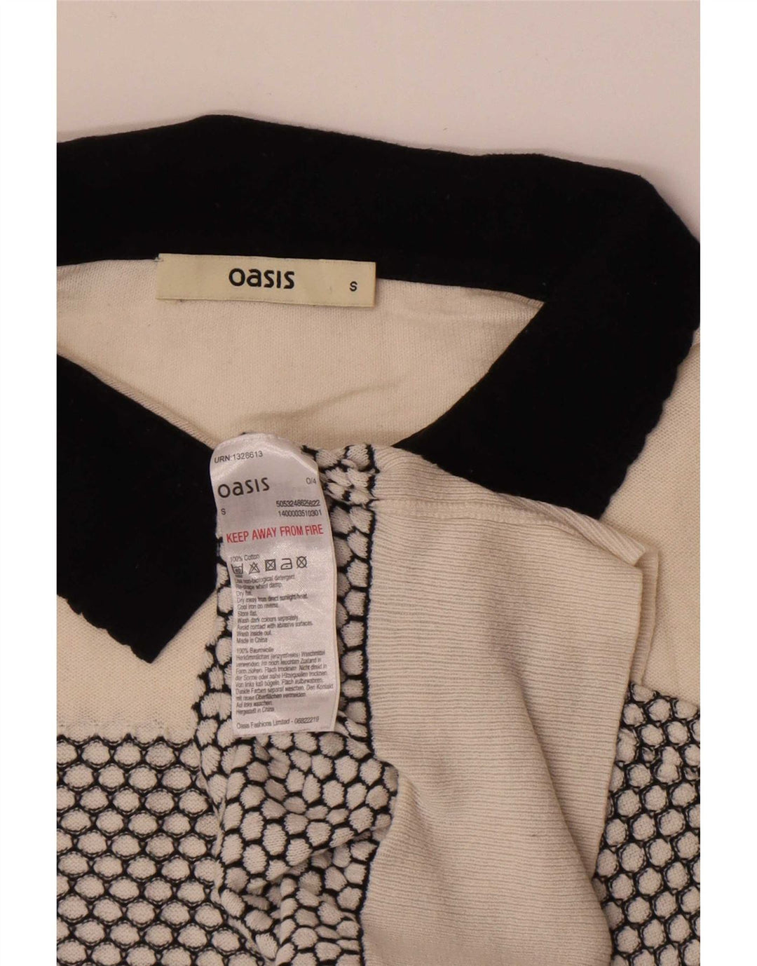 Oasis Dame Polo Neck Jumper Sweater UK 10 Small White Geometric