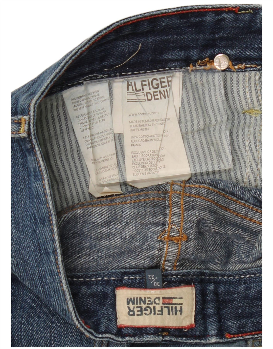 TOMMY HILFIGER Distressed Straight jeans til mænd W30 L32 blå bomuld