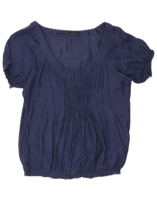 Zara Dame Bluse Top UK 12 Medium Navy Blue