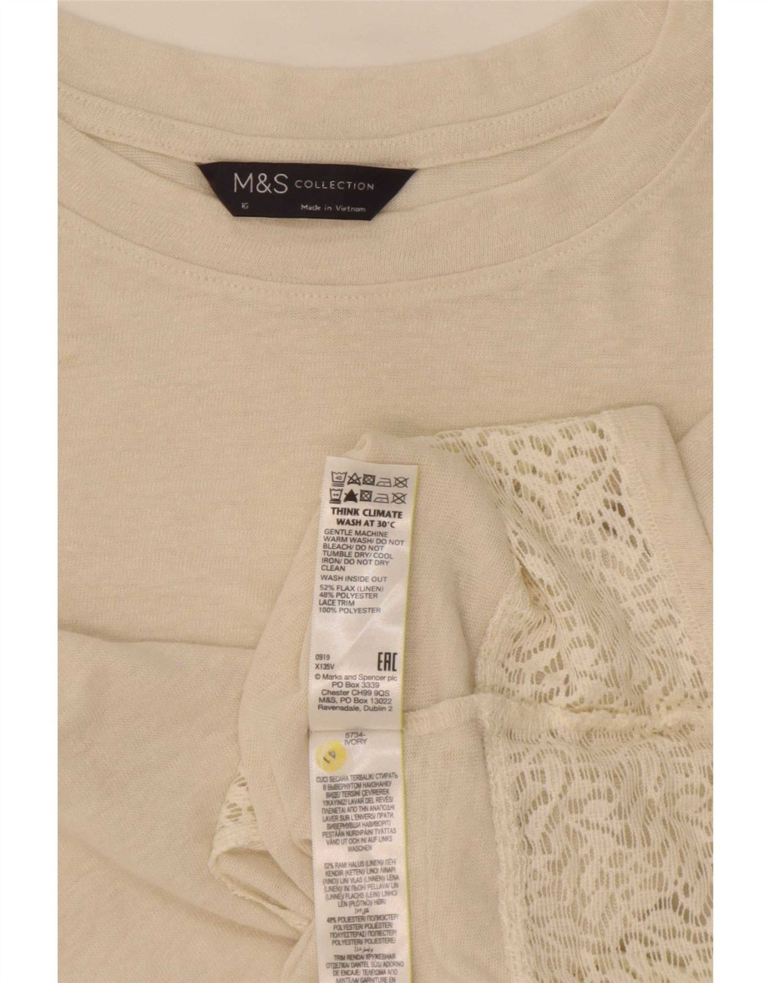 Marks & Spencer Dame Oversized T-Shirt Top UK 16 Large Beige Linen