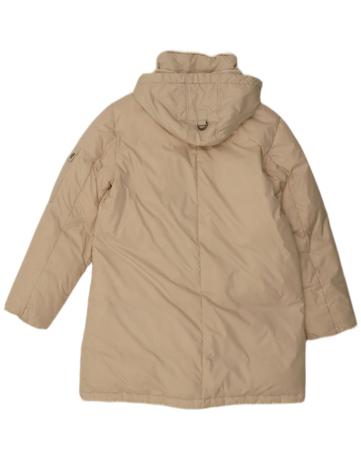 Dkny Dame Hætte Polstret Frakke UK 14 Stor Beige Polyester
