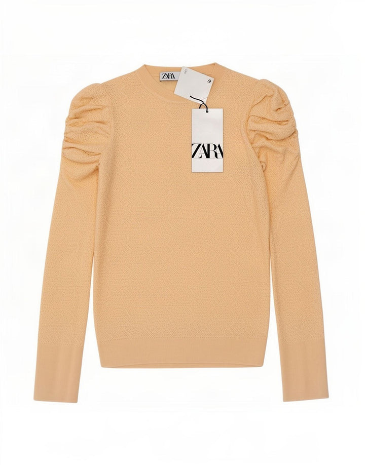 Zara Dametop Langærmet UK 12 Medium Beige Viscose