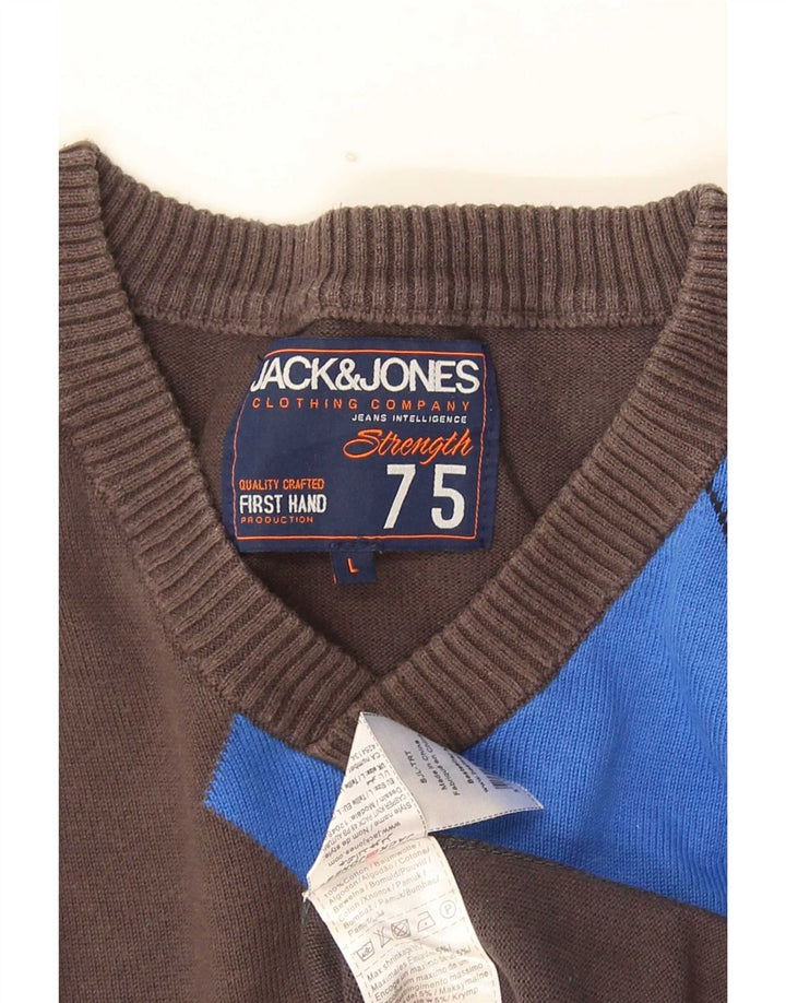 Jack & Jones Herre V-hals sweater Stor Grå Argyle/Diamond Bomuld