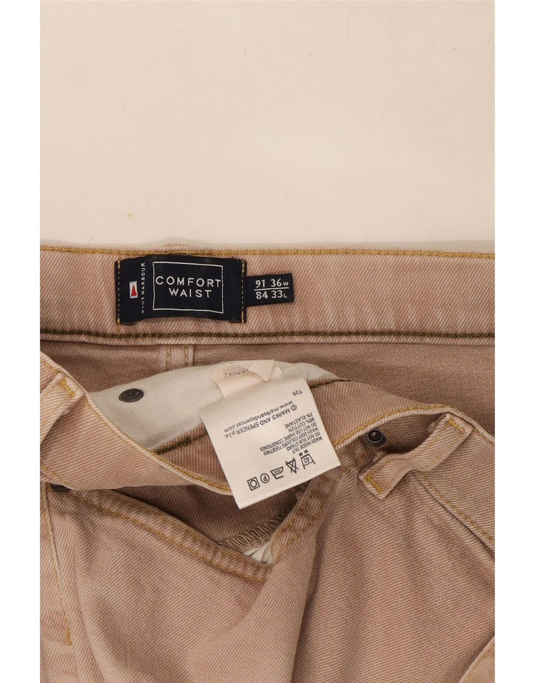 Marks & Spencer Herre Blue Harbor Straight Jeans W36 L33 Beige Bomuld