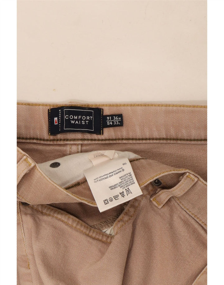 Marks & Spencer Herre Blue Harbor Straight Jeans W36 L33 Beige Bomuld