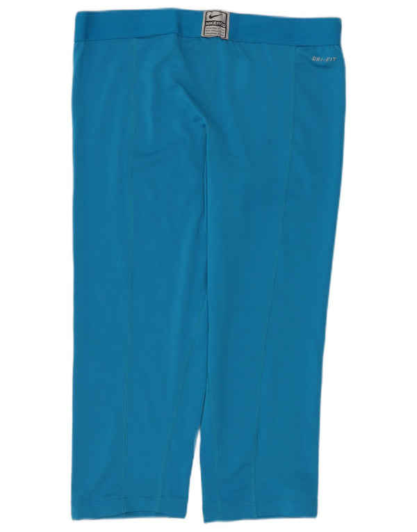 NIKE Dame Dri Fit Capri Leggings UK 14 Large Blue Polyester