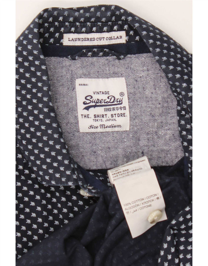 Superdry kortærmet herreskjorte Medium marineblå geometrisk bomuld