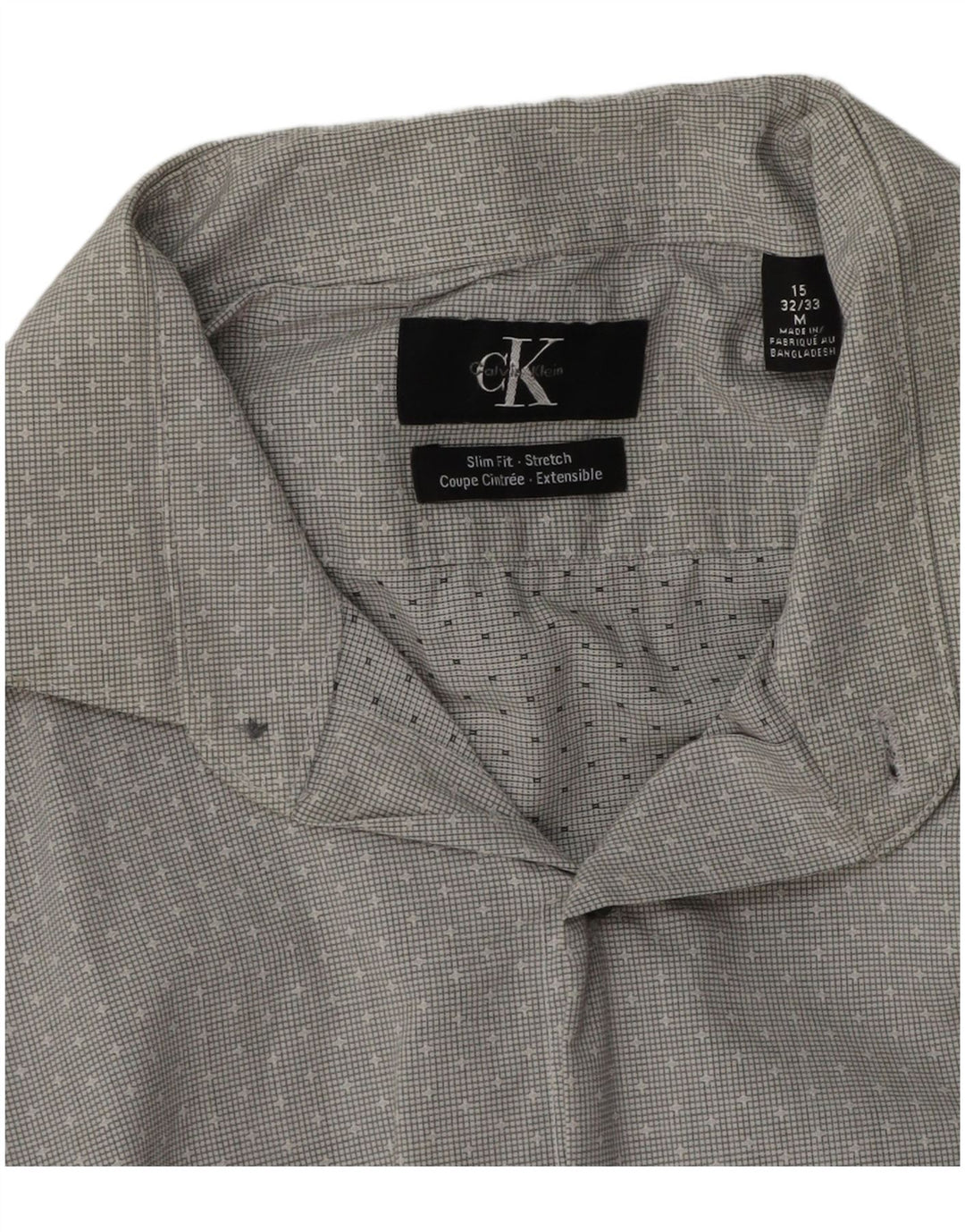 CALVIN KLEIN Herre Slim Fit skjorte str. 15 Medium Grey Spotted Bomuld
