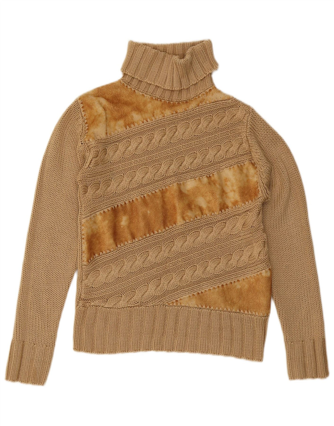 Vintage Dame Rullehals Sweater UK 12 Medium Brun Colourblock