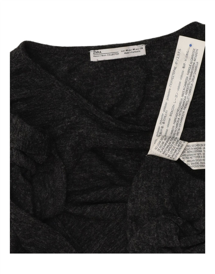 Zara Dame T-Shirt Top UK 12 Medium Grey Flecked Polyester