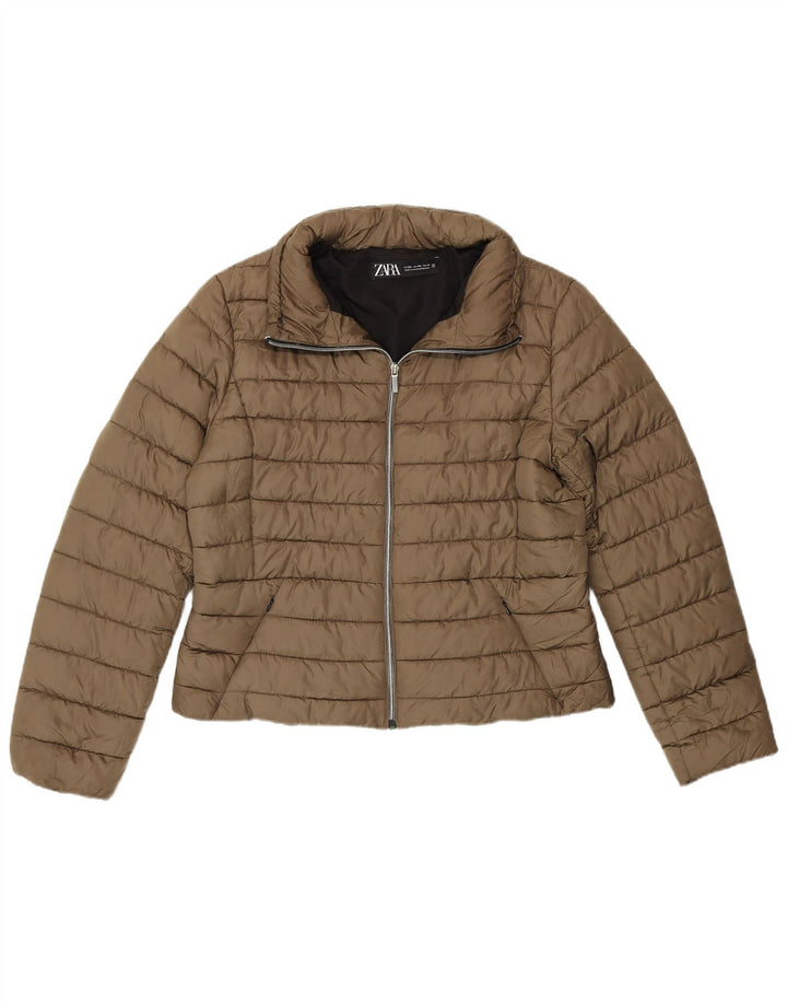 Zara Womens Crop Polstret jakke UK 20 2XL Khaki Polyester