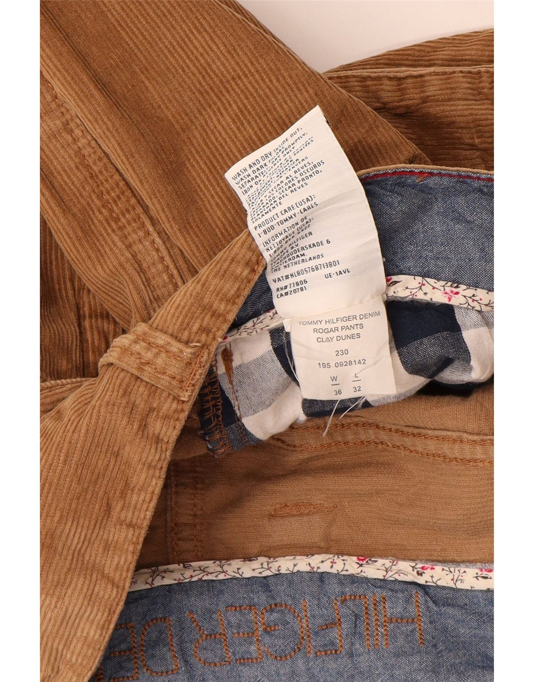 TOMMY HILFIGER Bootcut fløjlsbukser til mænd W36 L32 brun bomuld