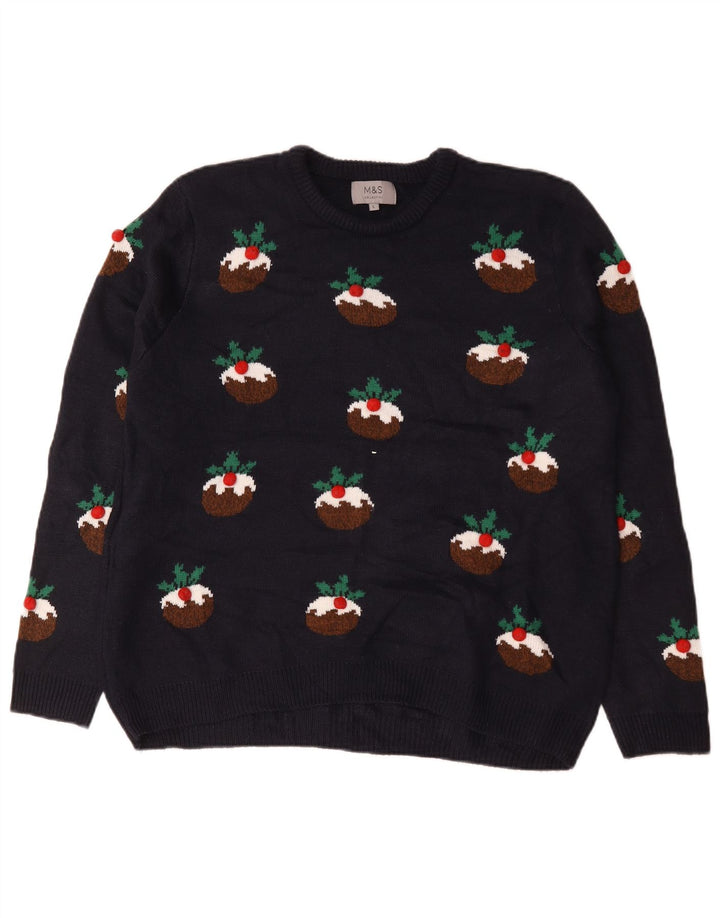 Marks & Spencer Herre grafisk rund hals sweater stor marineblå