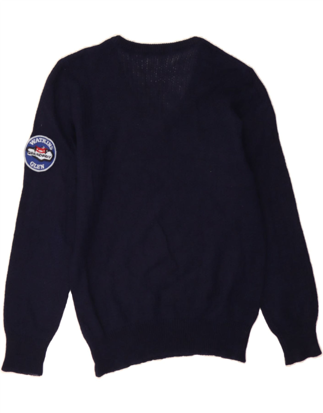 VINTAGE Mens V-Neck Jumper Sweater Medium Navy Blue Vintage Vintage and Second-Hand Vintage from Messina Hembry 