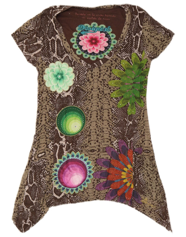 Desigual Dame Grafisk Asymmetrisk Tunika Top UK 10 Small Brown Animal Print