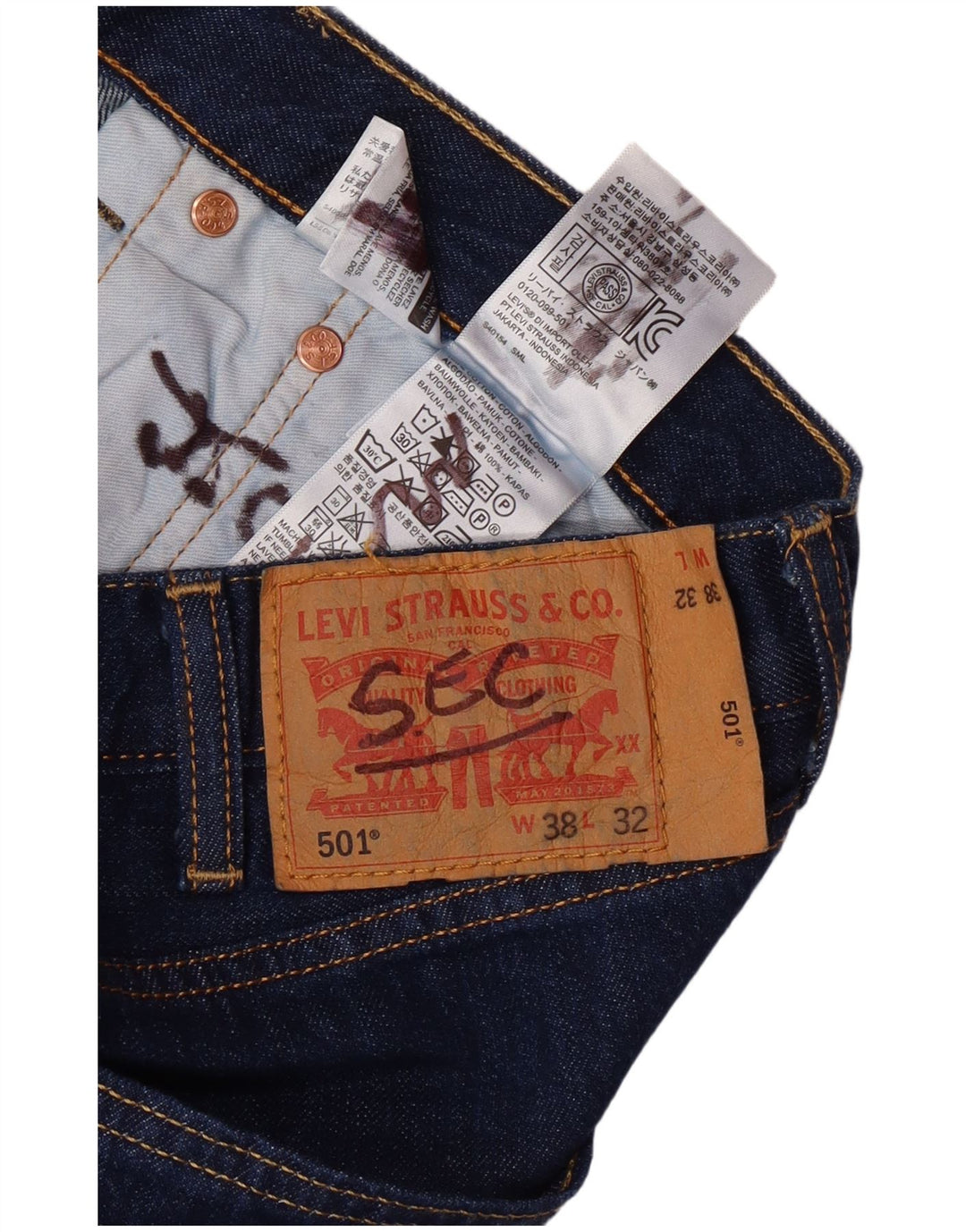 LEVI'S Herre 501 Straight Jeans W38 L27 Blå Bomuld