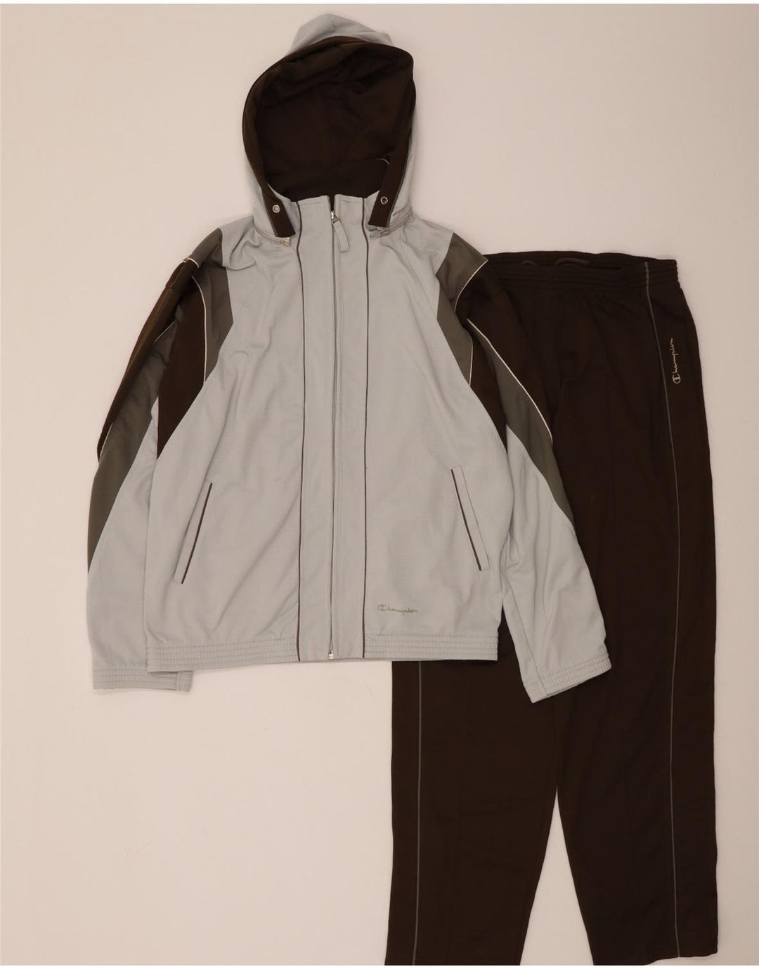 CHAMPION Mens Hooded Full Tracksuit Large  Grey Colourblock Polyester Vintage Champion and Second-Hand Champion from Messina Hembry 