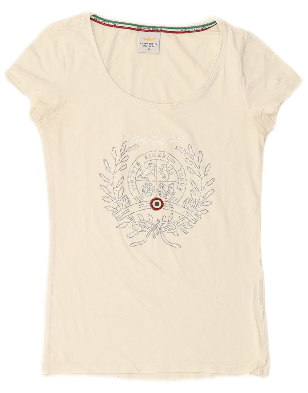 AERONAUTICA MILITARE Grafisk T-shirt top til kvinder UK 10 Lille hvid bomuld