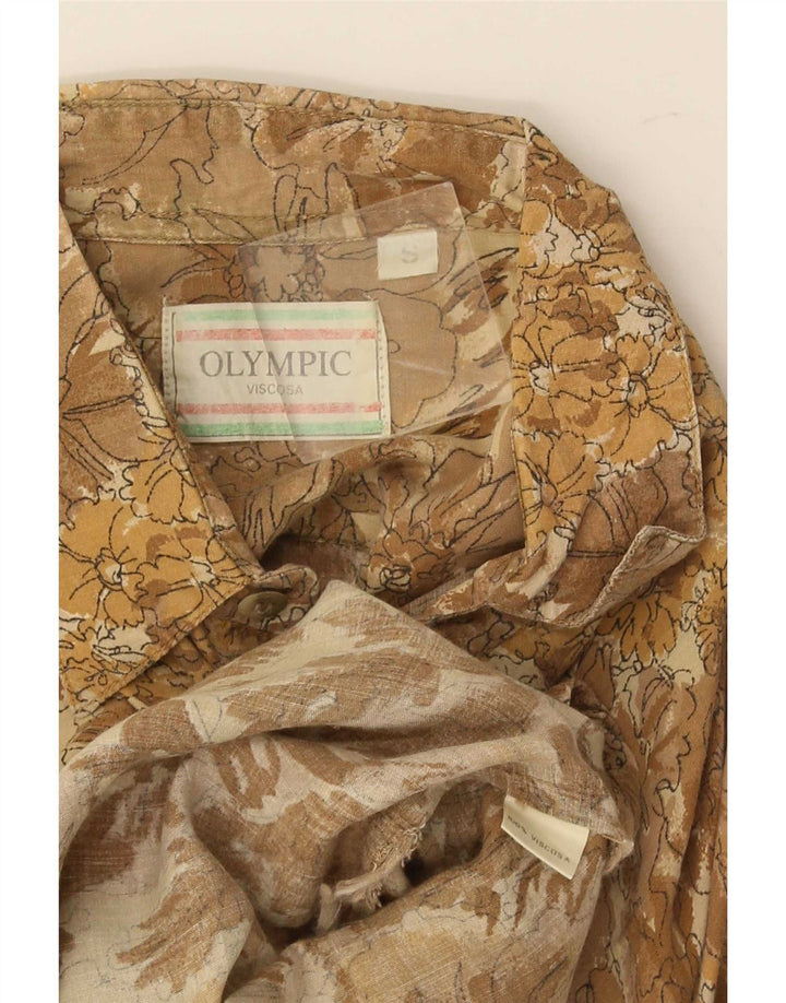 Vintage kortærmet herreskjorte lille brun blomsterviscose