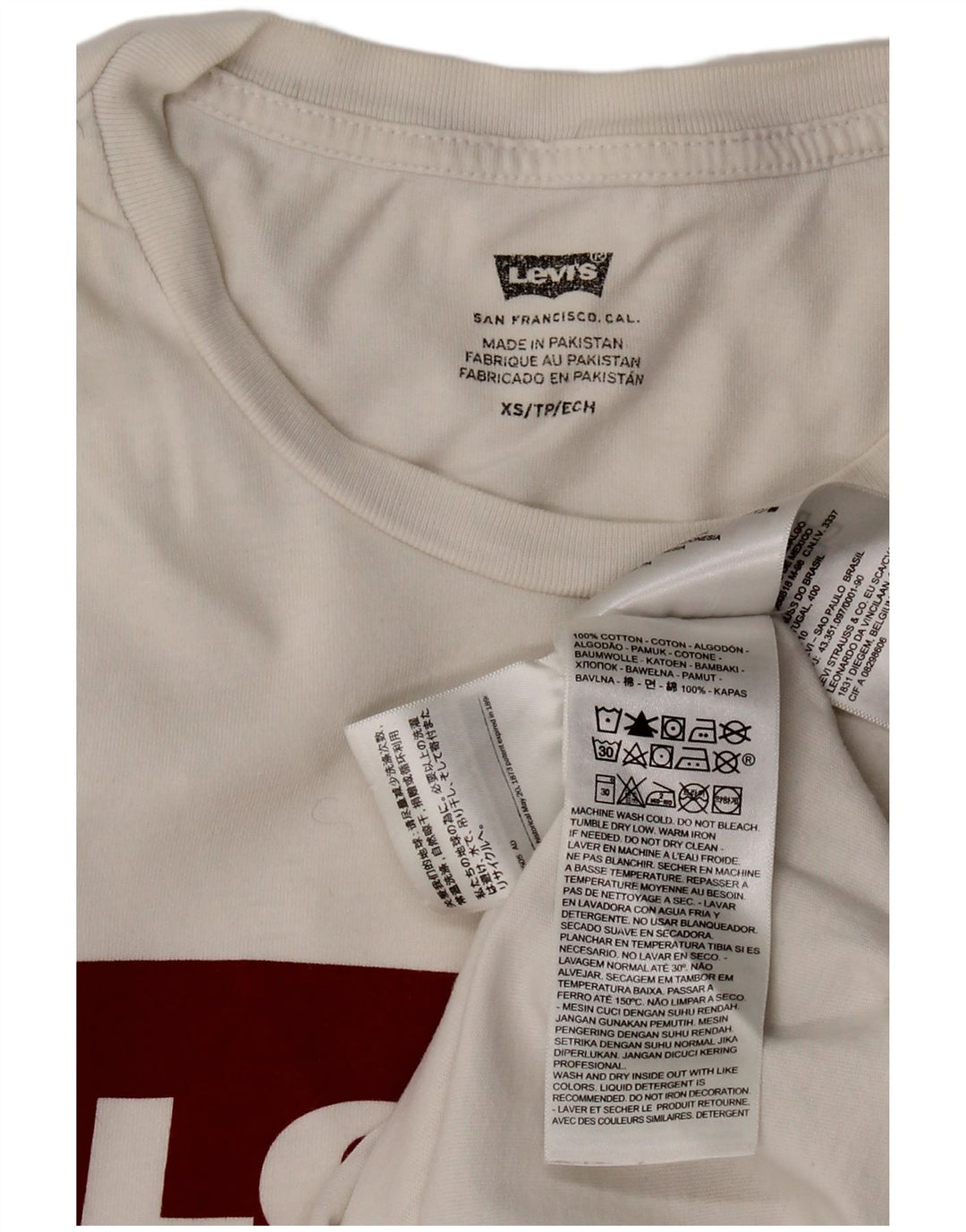 LEVI'S Grafisk T-shirt top til kvinder UK 6 XS Hvid bomuld