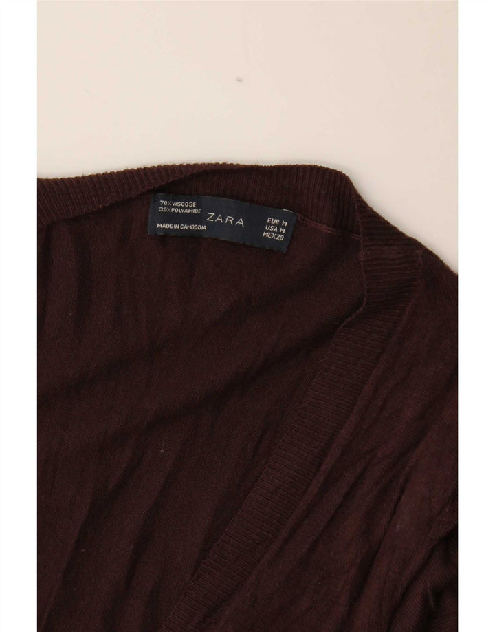 Zara Dame Cardigan Sweater UK 12 Medium Brown Viscose
