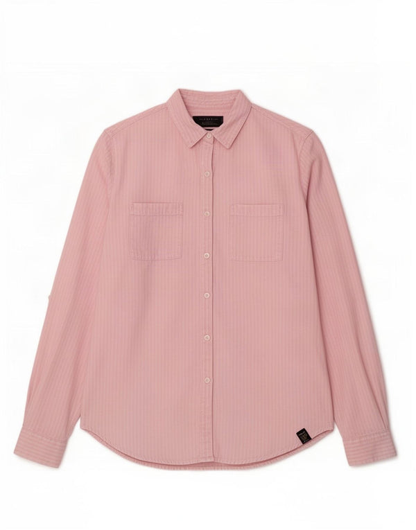 Superdry Womens Oversized Shirt UK 10 Small Pink Pinstripe