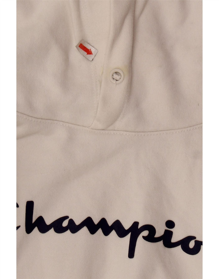 CHAMPION Dame Crop Grafisk Kortærmet Hoodie Jumper UK 10 Small White