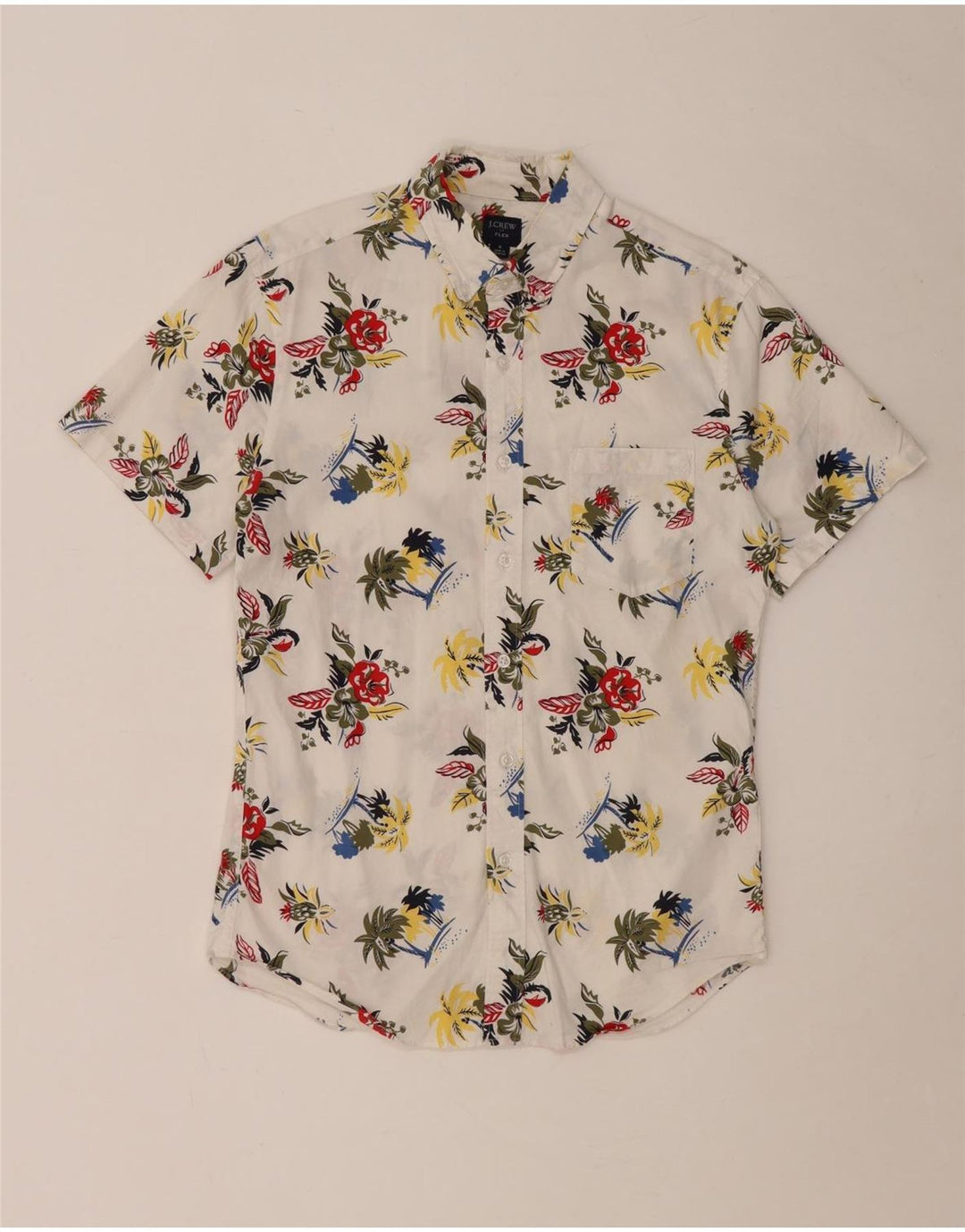 J. CREW Herre Flex kortærmet skjorte lille hvid blomstret bomuld