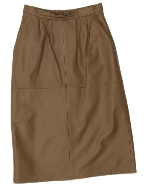 Vintage kvinders højtaljede lædernederdel EU 38 Medium W26 Khaki læder