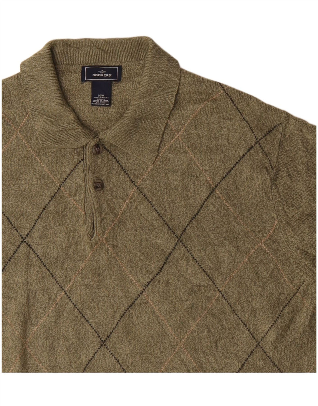 Dockers Herre Polo Neck Jumper Sweater Medium Khaki Argyle/Diamond Akryl