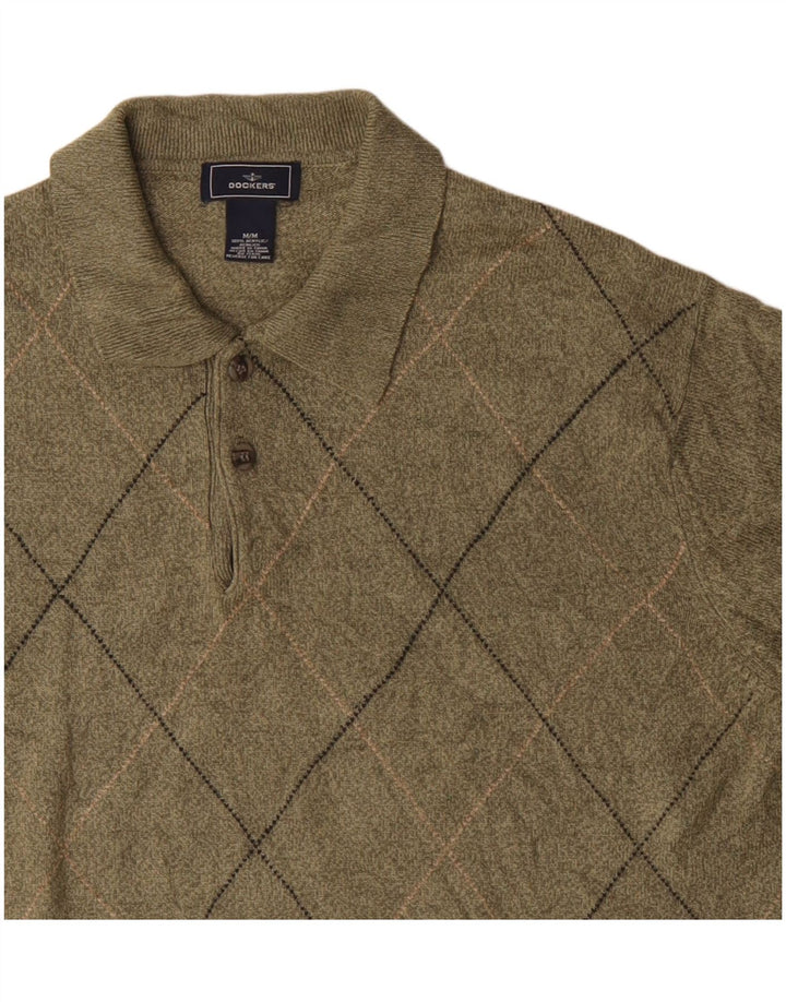Dockers Herre Polo Neck Jumper Sweater Medium Khaki Argyle/Diamond Akryl