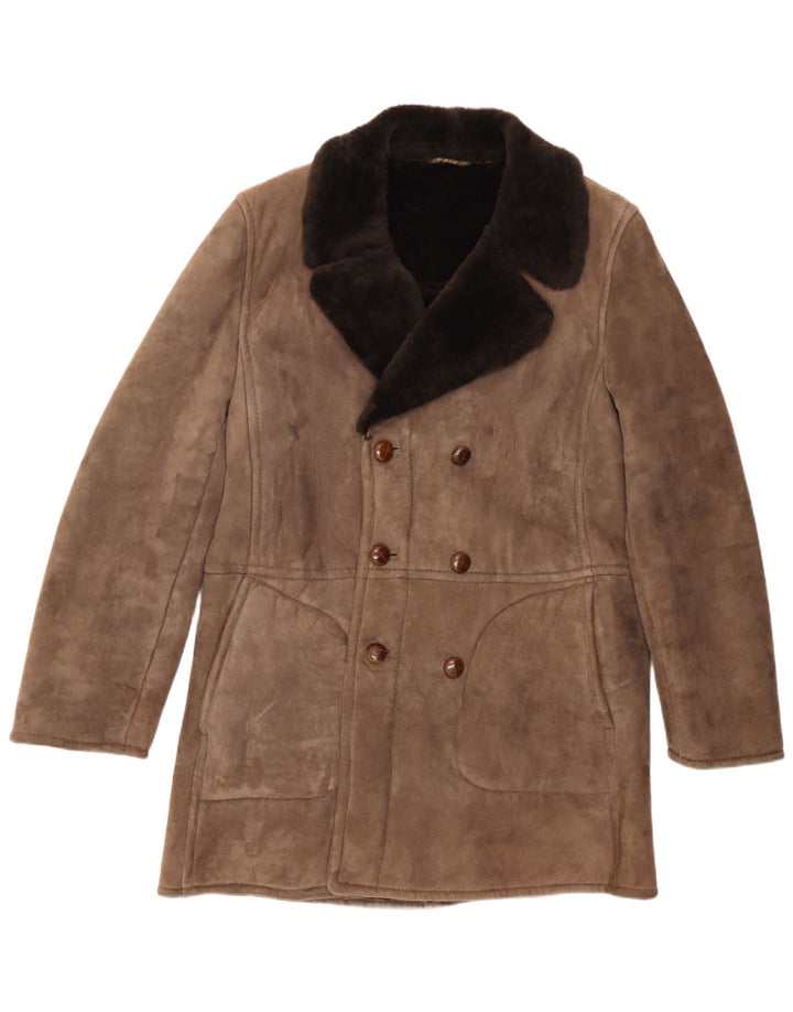 Scout Herre Shearling Double Breasted Coat UK 38 Medium Brown Shearling