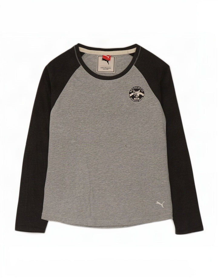 Puma Dame Top Langærmet UK 12 Medium Grey Colourblock Bomuld