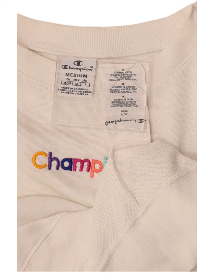 Champion Womens Crop Sweatshirt Jumper UK 14 Medium Off White Bomuld