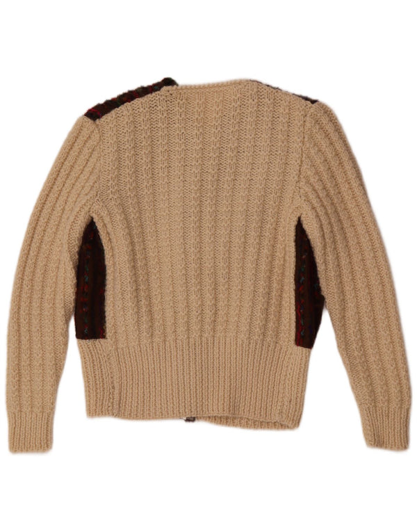 Vintage dame cardigan sweater UK 12 Medium Off White Colourblock