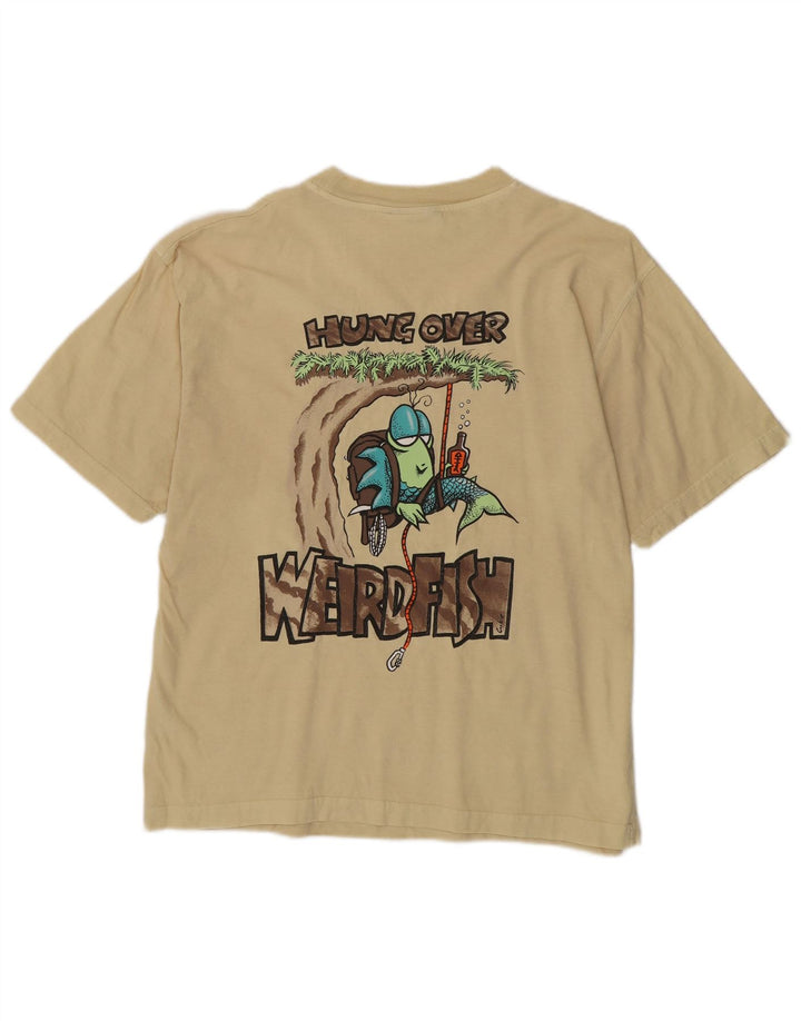 Weird Fish Herre grafisk T-shirt Top Medium Beige Bomuld
