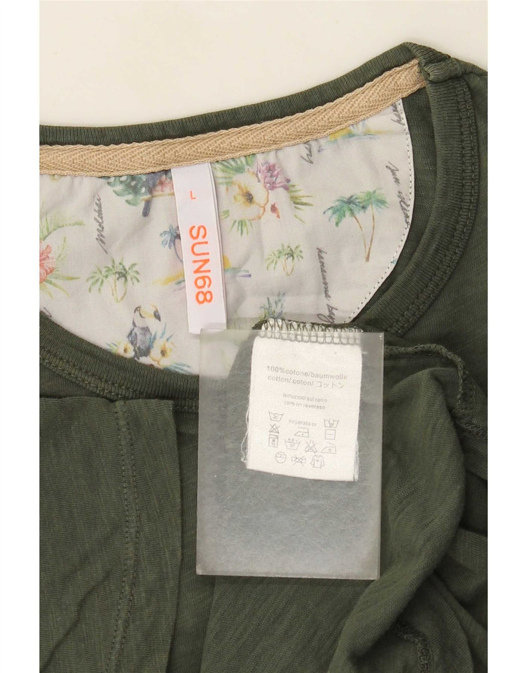 Sun68 Herre T-Shirt Top Stor Khaki Bomuld