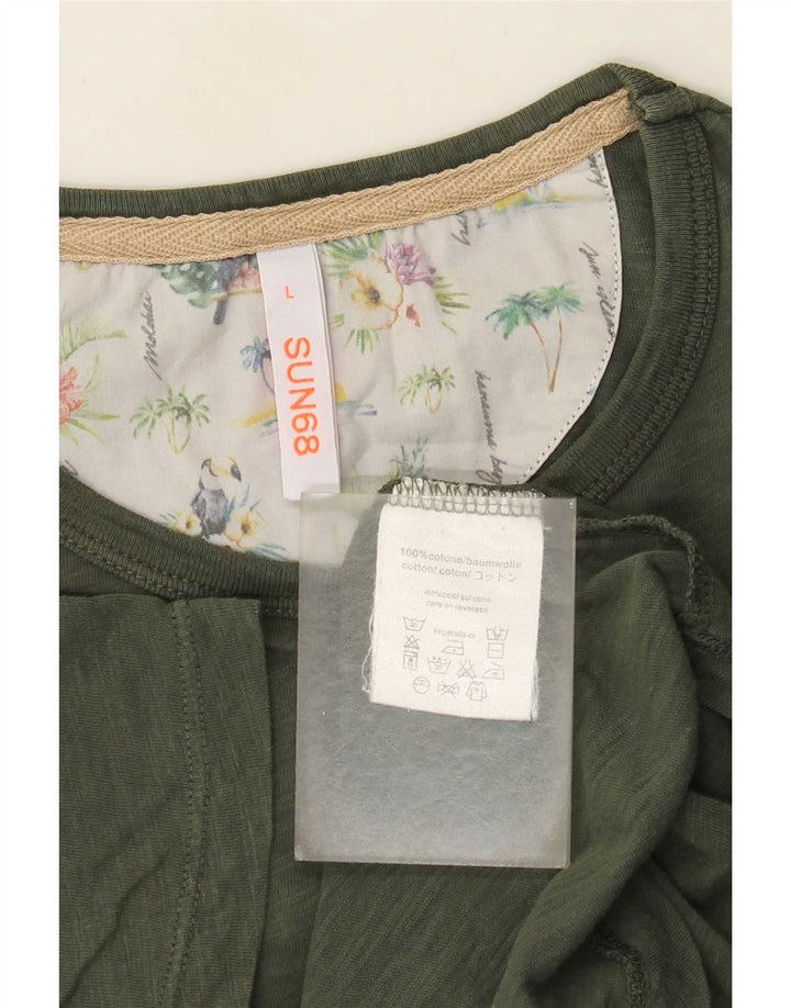 Sun68 Herre T-Shirt Top Stor Khaki Bomuld