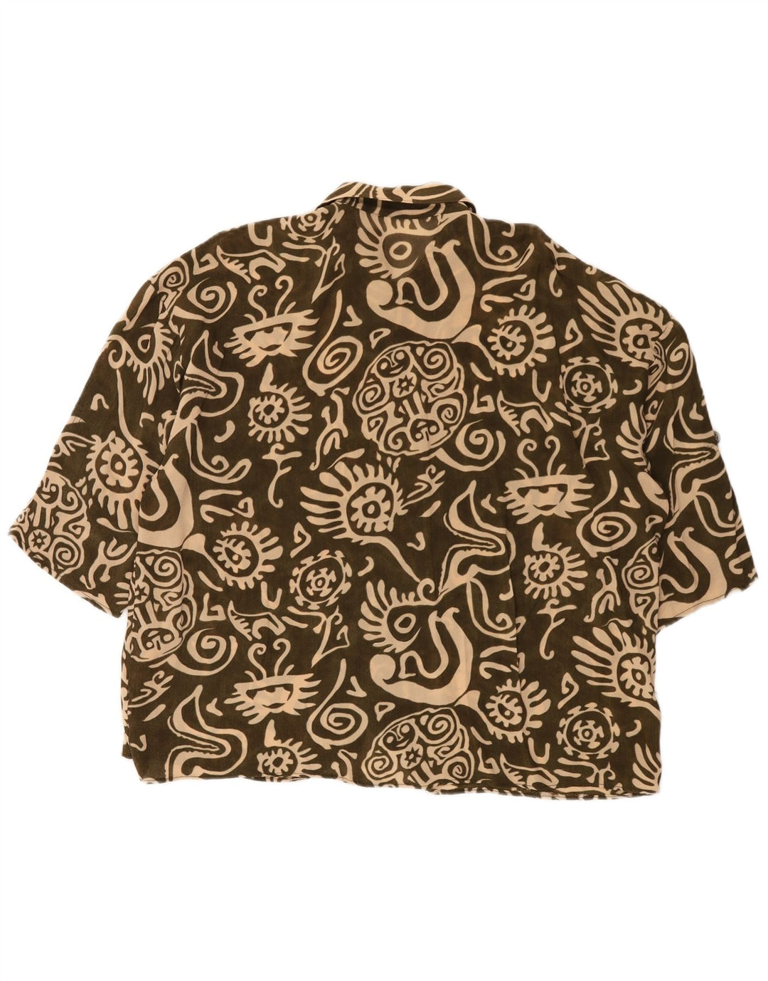 Vintage kvinders oversize abstrakt mønster skjortebluse UK 14 Medium Khaki