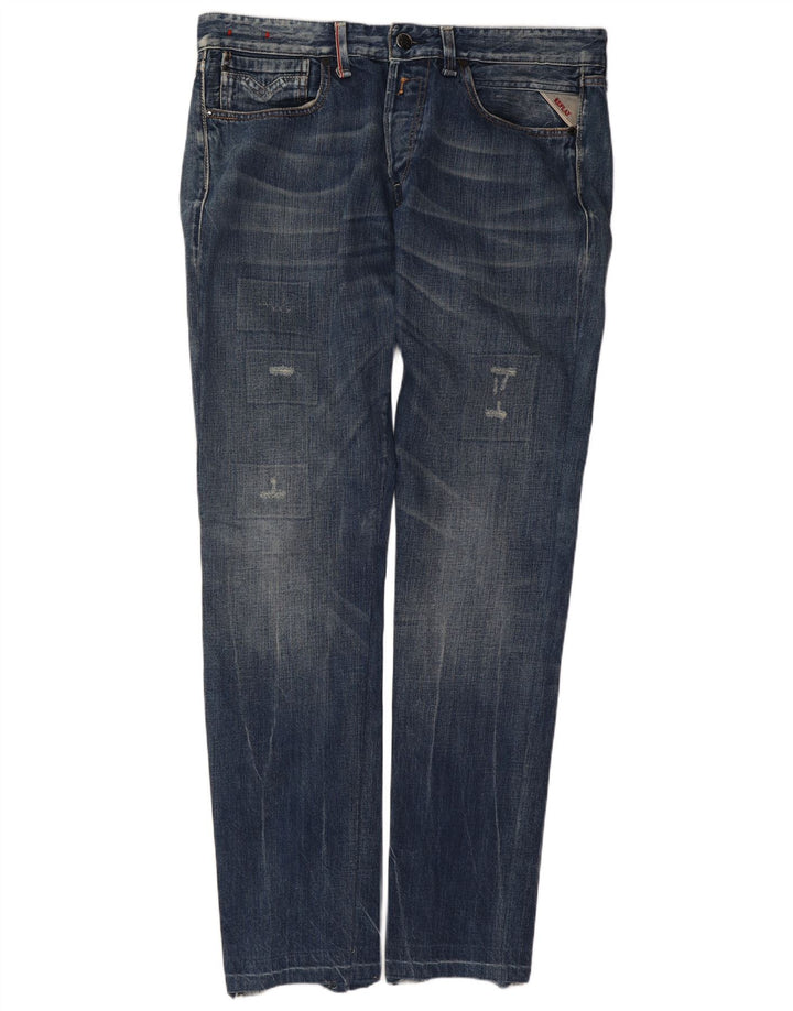 Replay Herre Distressed Slim Jeans W34 L34 Blå Bomuld