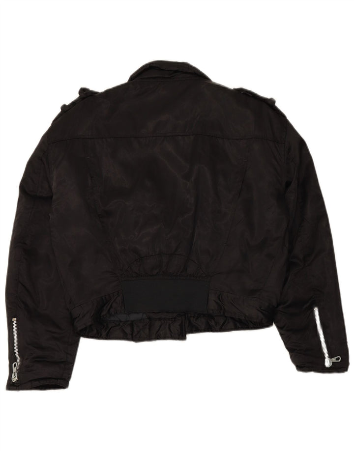 WAMPUM Bikerjakke i overstørrelse til kvinder UK 10 Lille sort nylon