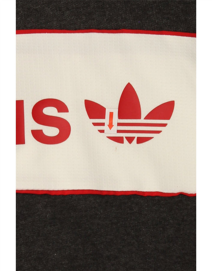 ADIDAS Mens Graphic Hoodie Jumper Small Grey Colourblock Vintage Adidas and Second-Hand Adidas from Messina Hembry 