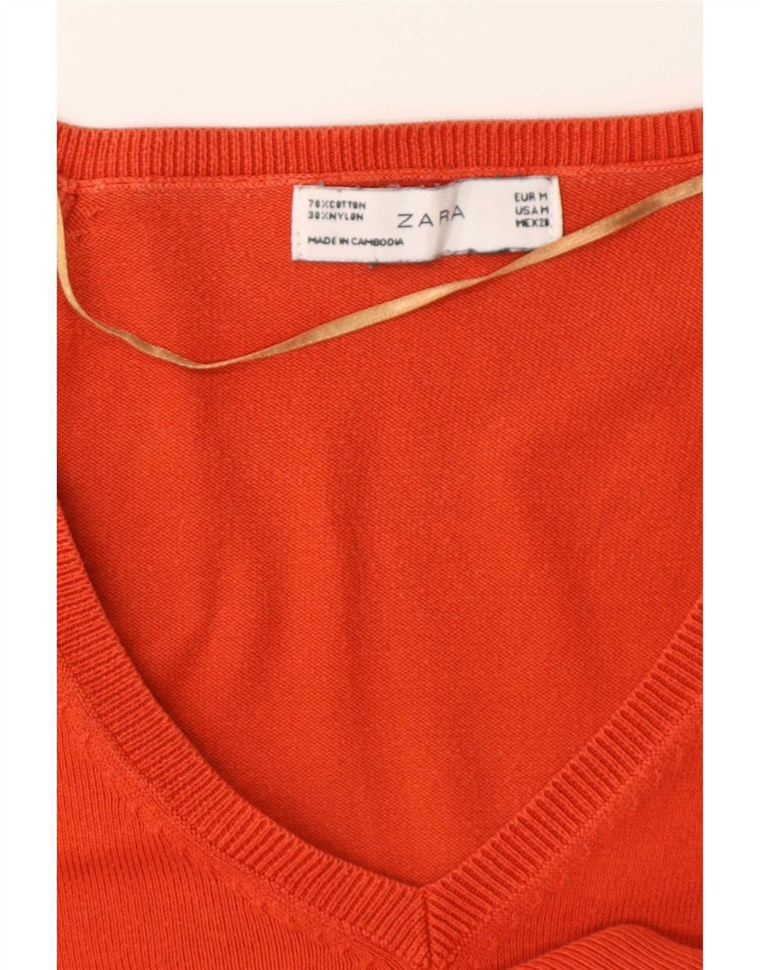 Zara Dame V-hals sweater UK 12 Medium Orange Bomuld