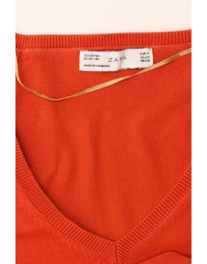 Zara Dame V-hals sweater UK 12 Medium Orange Bomuld