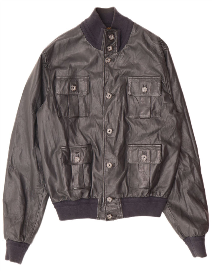 Vintage Herre Læder Bomber Jacket UK 36 Small Grey Læder