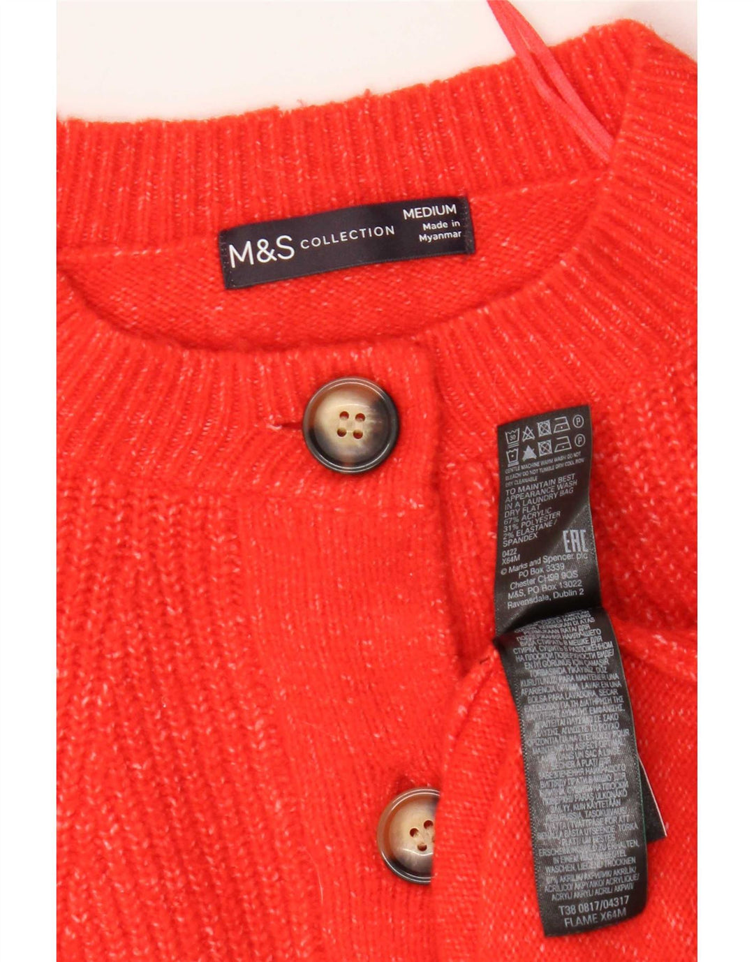 Marks & Spencer Dame Cardigan Sweater UK 14 Medium Orange Flecked Acryl