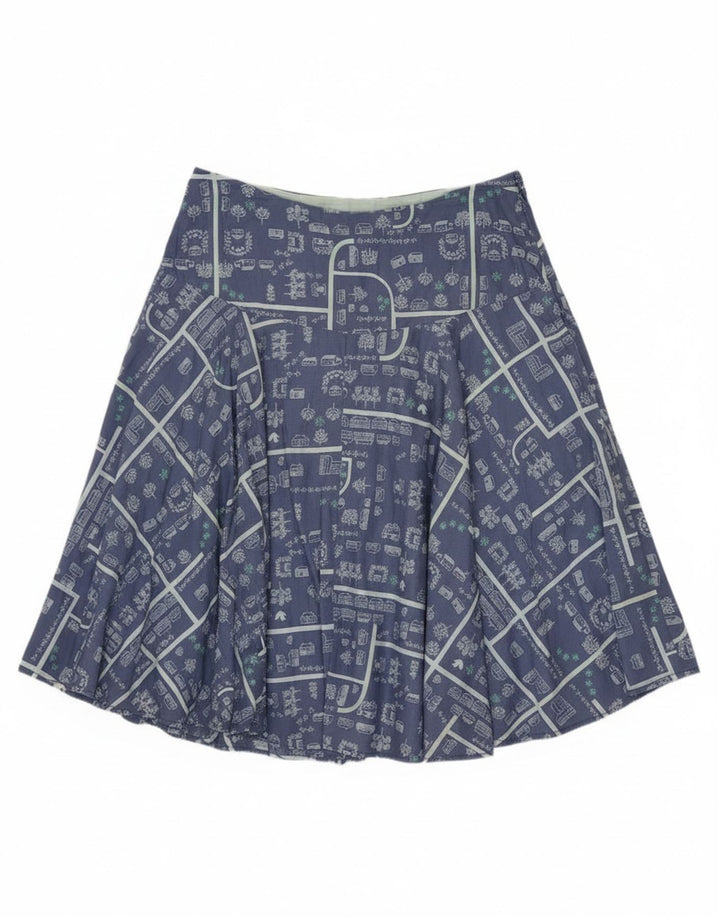 White Stuff Dame grafisk A-line nederdel UK 12 Medium W30 Blå Bomuld