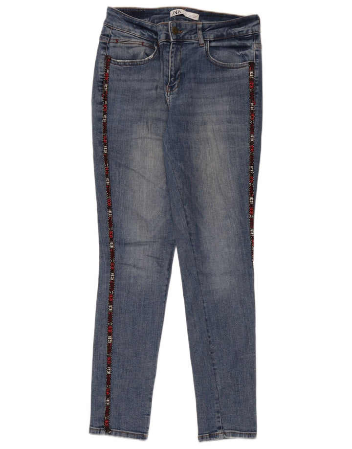 Zara Dame Grafiske Skinny Jeans EU 40 Medium W30 L28 Blå