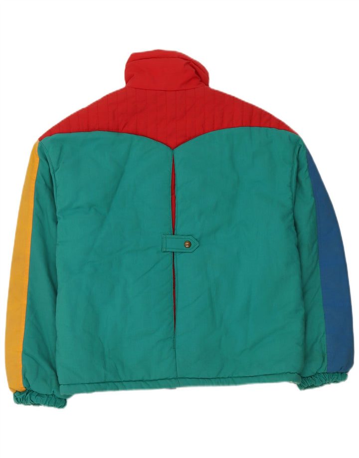 Vintage polstret hættejakke til kvinder IT 42 Medium Flerfarvet Colourblock
